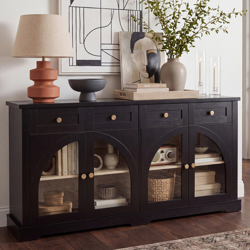 Buffet décoratif 4 portes l 60 po avec tablettes réglables, Noir