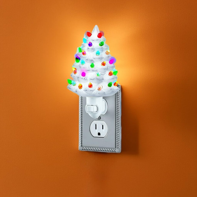 Veilleuse arbre de Noël en céramique - H 6 po, nostalgique, décoration de salle de bain décorative, vert