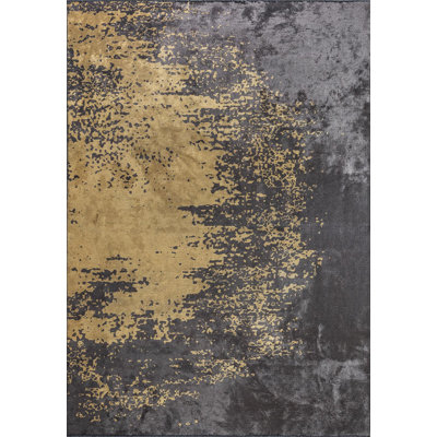 Abstract Flatweave Charcoal/Yellow Area Rug