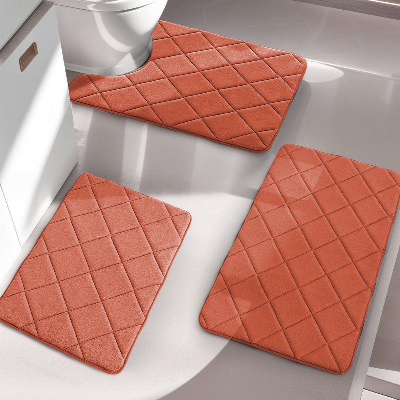 Bath Rug with Non-Slip Backing Memory Foam (Set of 3), Orange