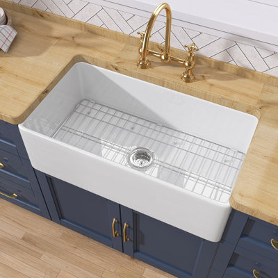 33 Inch Single Bowl Farmhouse Kitchen Sink with Sink Grid and Basket Strainer