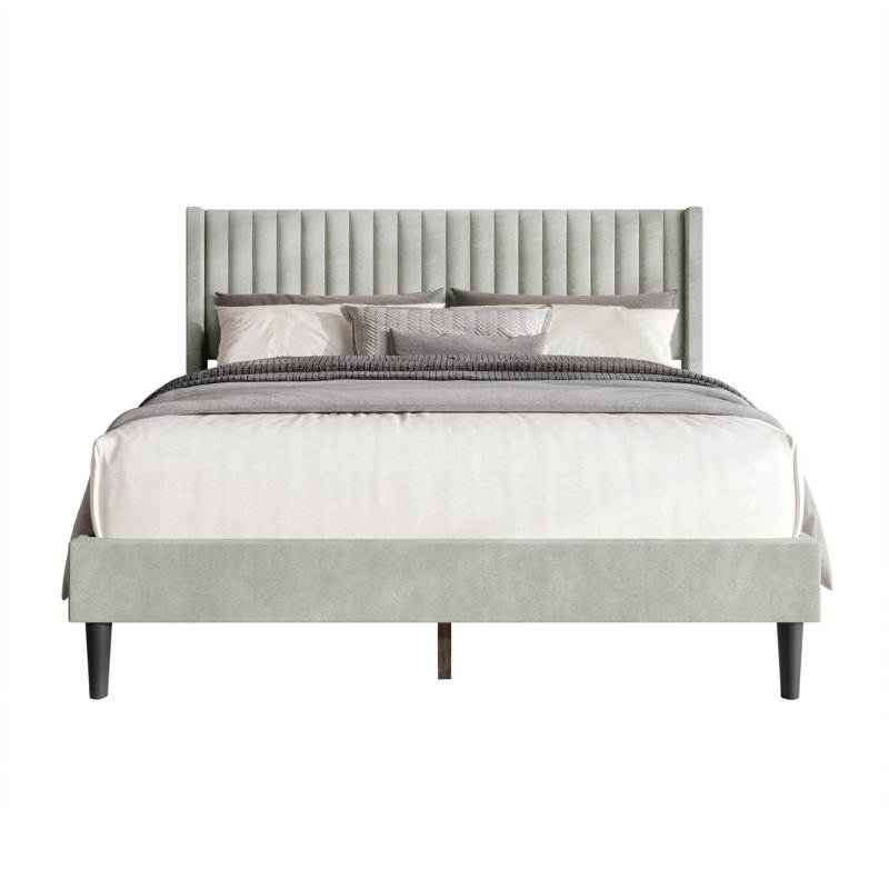 Lit plateforme à oreilles tapissier Montrose, Full, Light Grey