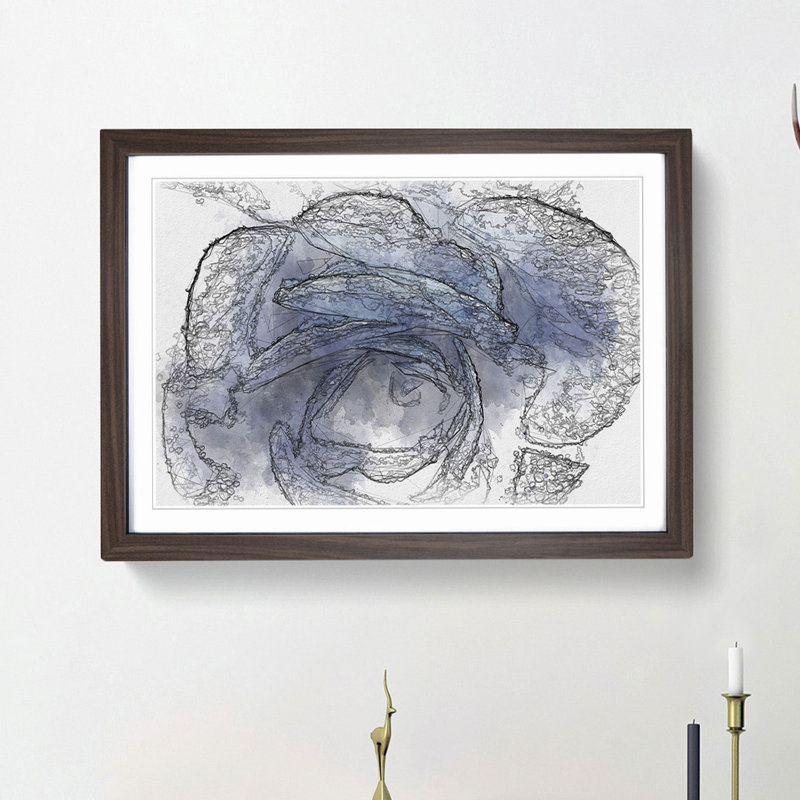 Blue Rose in Abstract - Picture Frame Graphic Art Print, 48cm H x 65cm W x 2cm D, Walnut Framed