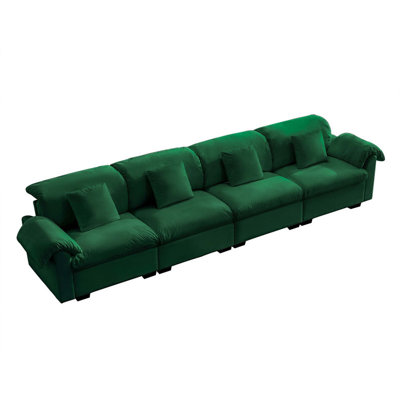Canapé modulaire en velours 4 places Ishman, Vert