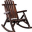 Chaise berçante de patio en bois de pin brun, conception lombaire ergonomique, finition lisse pour une belle chaise berçante, soutien du bas du dos, assemblage rapide et facile