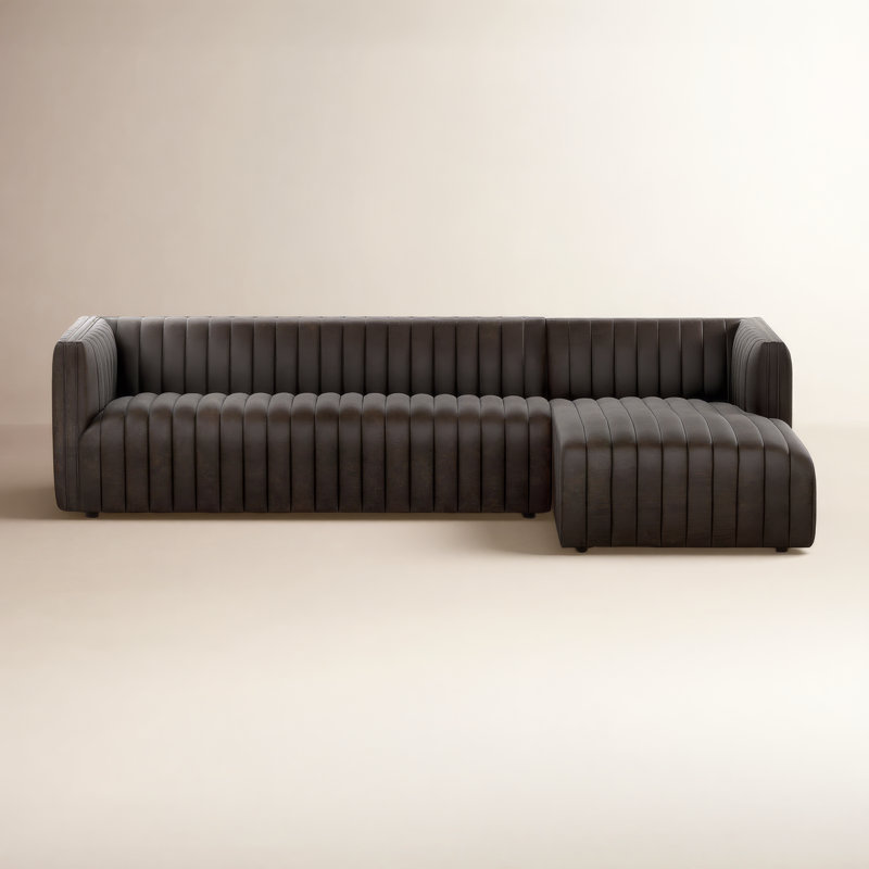 Brandt Upholstered L-Shaped Sectional, Deacon Wolf Genuine Leather, Right Hand Facing, 26.5" H x 105" W x 64" D