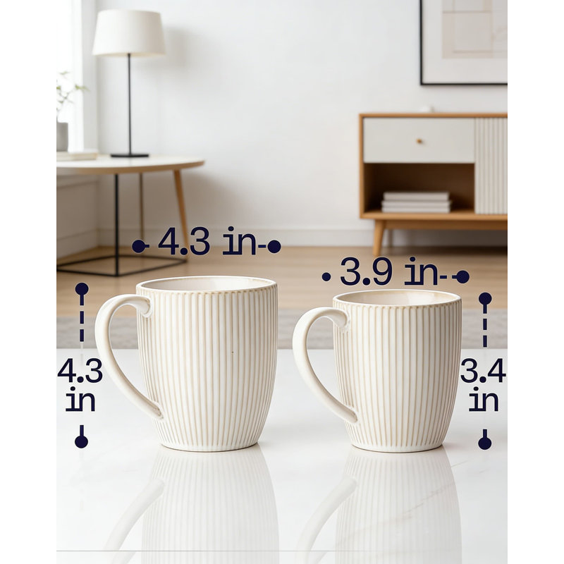 Ensemble de tasses à café en céramique de 4 tasses de poterie texturées de 12 oz pour café et thé, allant au micro-ondes et au lave-vaisselle pour un usage quotidien