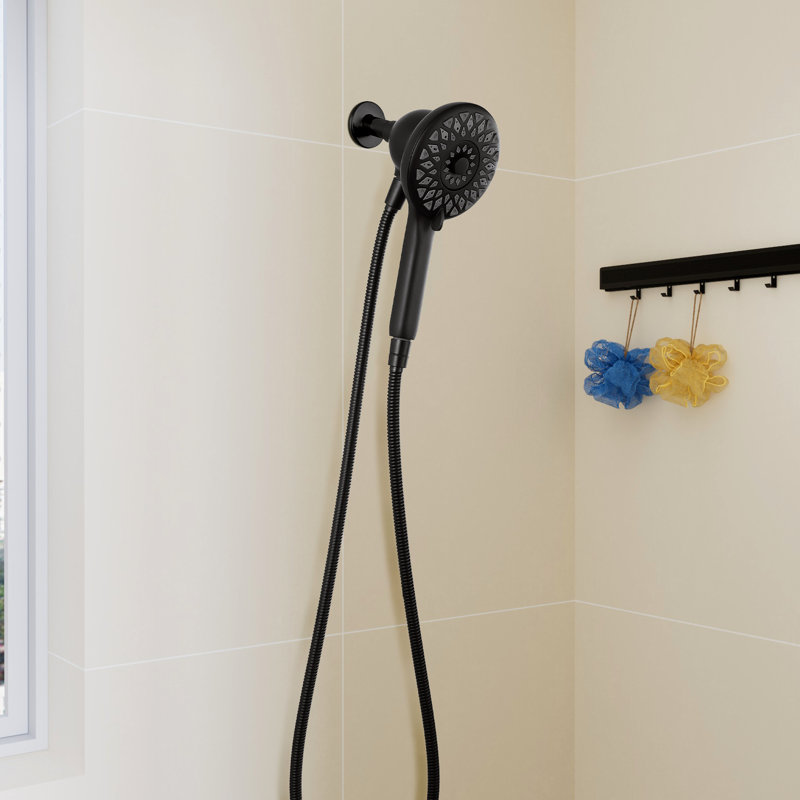 Pomme de douche à main avec 6 modes de jet haut et noir, aspect noir mat, tuyau en acier inoxydable de 60 pouces, surface de 4,8 pour un fort impact d'eau dans la douche en mode salle de bain, couleur, fixation magnétique sécurisée
