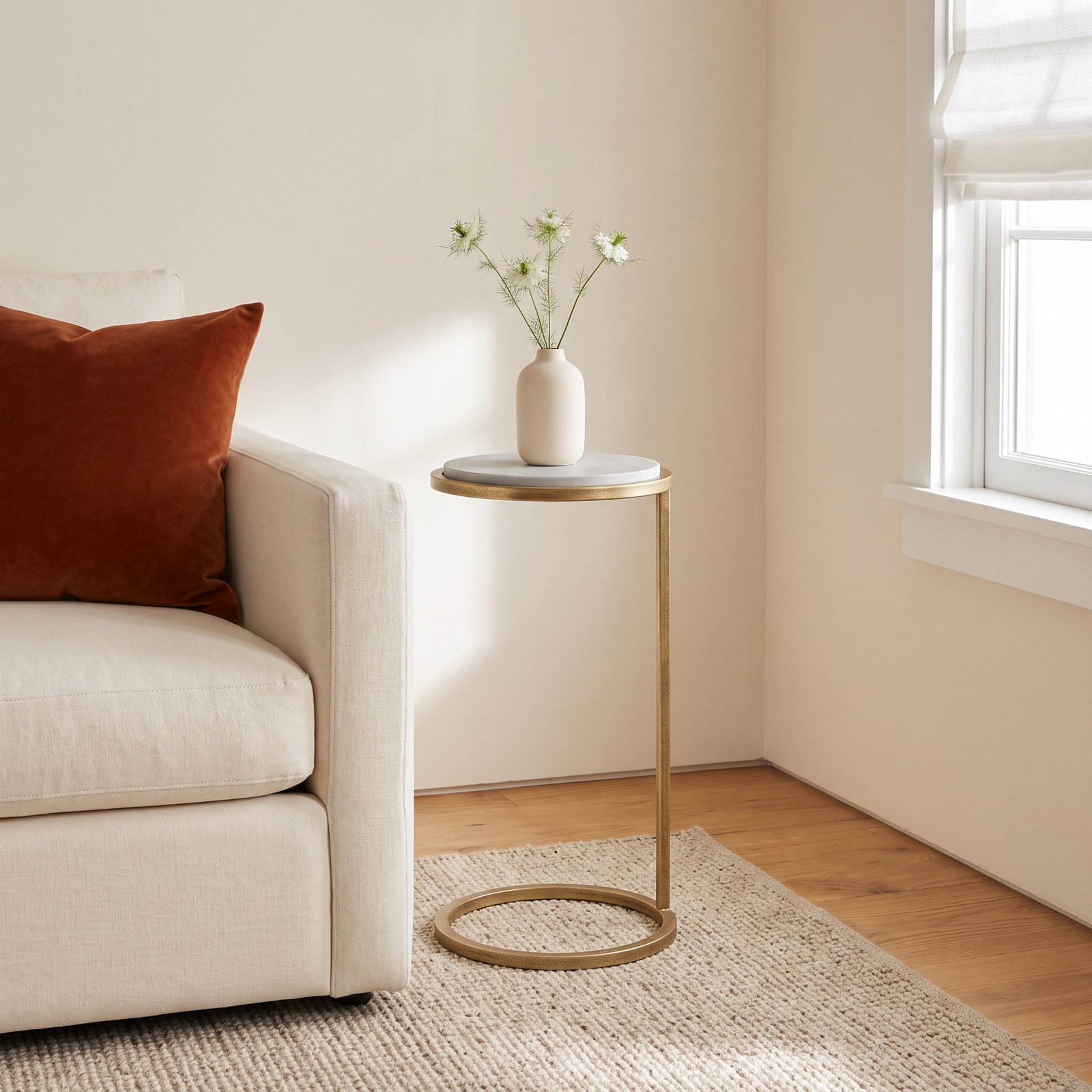 Cinna End Table with Marble Top, White Top/Gold Base