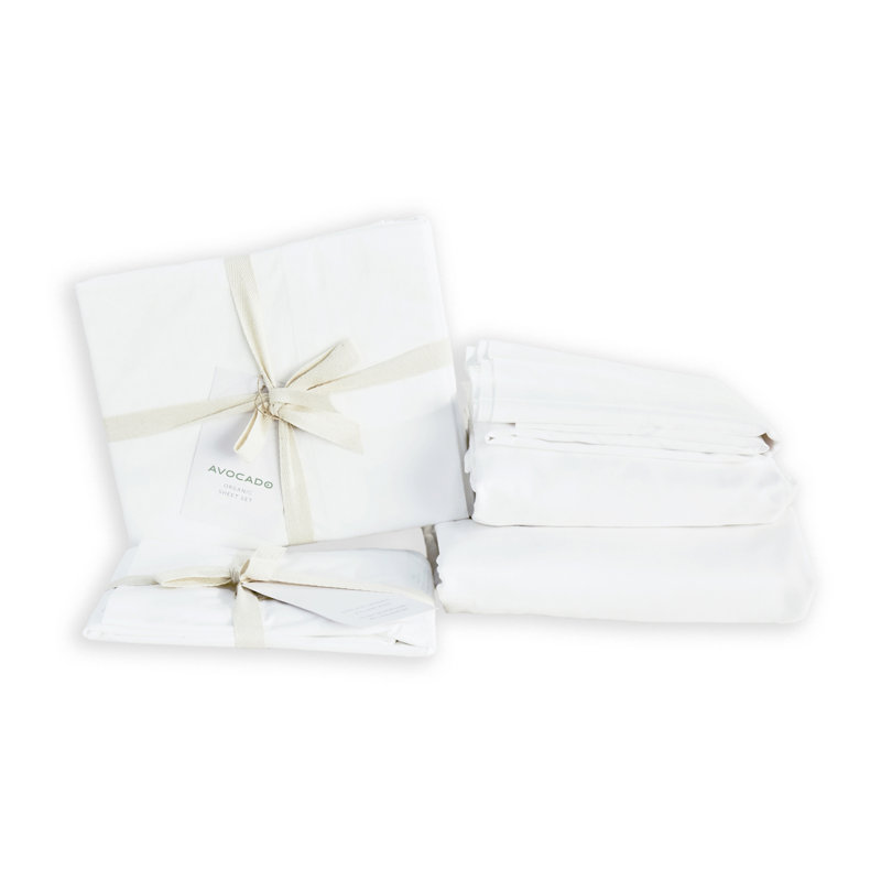 Organic Cotton Sheets, Eastern King Sheet Set with 3 Pillowcases, White