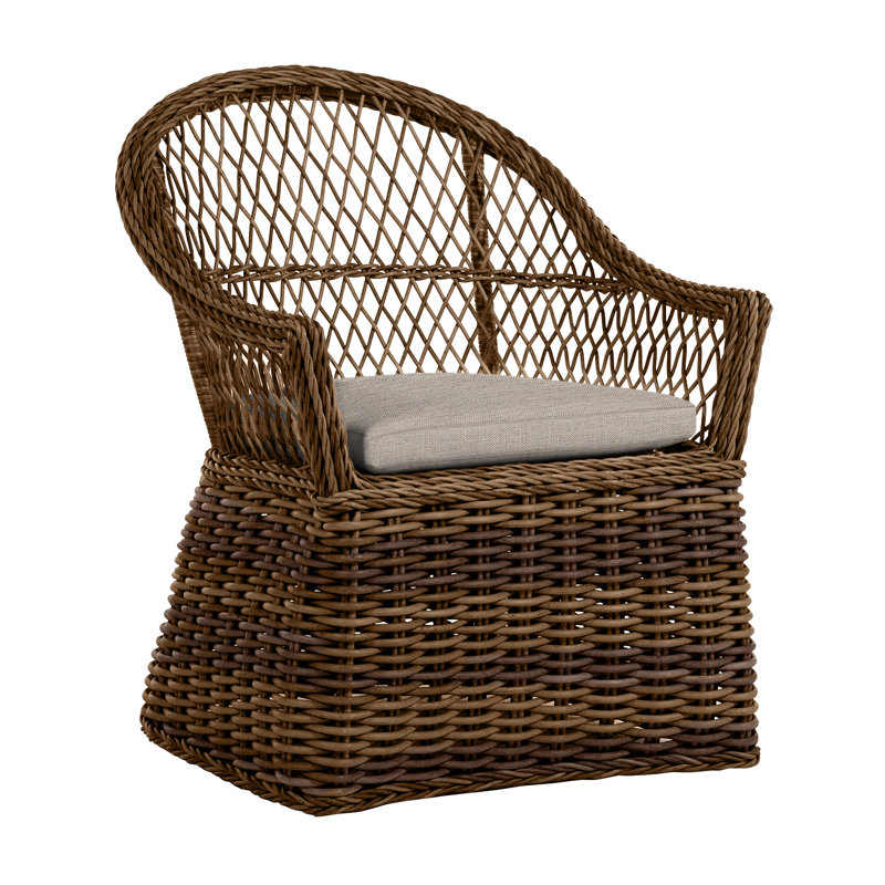 Soho Woven N-Dura Resin Wicker Outdoor Arm Chair, No Welt, Cast Mist, Soho #83 Raffia