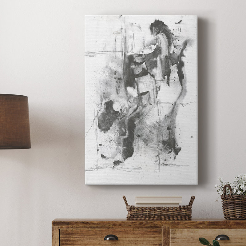 Graphite Abstract I -Custom Wrapped Gallery Cavas, 18" H x 12" W
