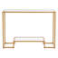 Console à 2 niveaux en verre, table d'appoint rectangulaire moderne avec plateau en verre trempé et pieds en fer, dispositif anti-basculement pour le salon, le couloir, le vestibule, le vestibule