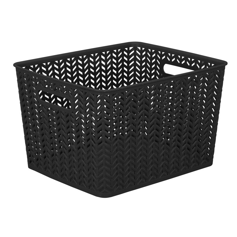Set of 3 Grey Herringbone Polypropylene Small Storage Baskets
