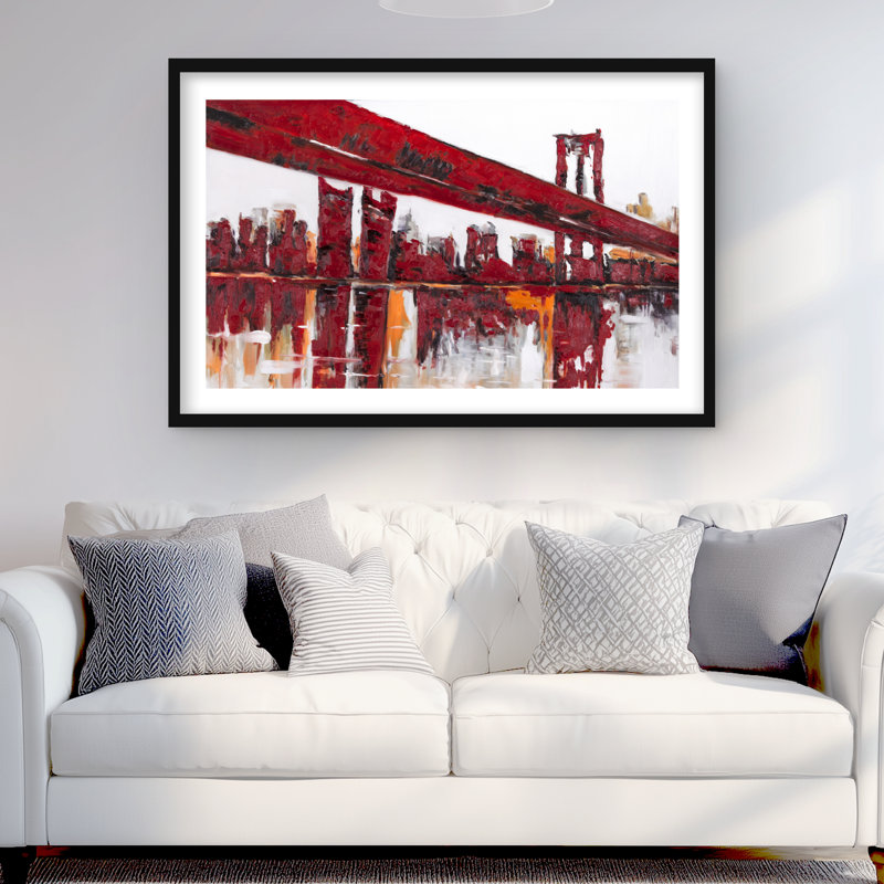 Red Bridge - Man Cave Bridge, impression encadrée avec passe-partout