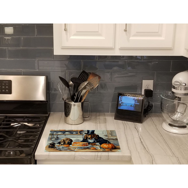 Bloodhound Fall Kitchen Pumpkins Glass Cutting Board Large