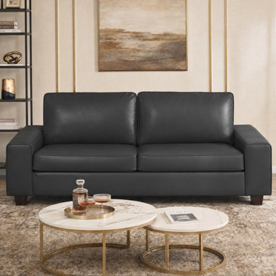 Gilmar 89" Upholstered Vegan Leather Sofa with Square Arms and Storage Pockets