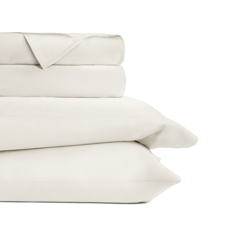 Ensemble de draps 100% rayonne de bambou soyeux, Ensemble de draps pour lit double avec 2 taies d'o, Ivoire