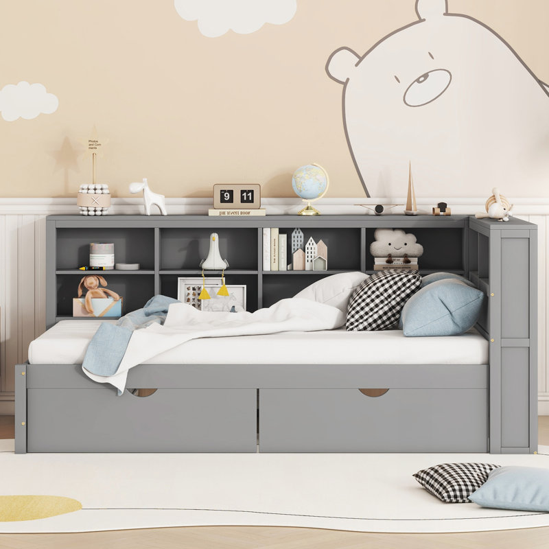 Wooden Twin Size DayBed with 2 Drawers, Grey