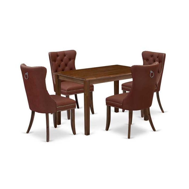 Ensemble de salle à manger 5 pièces comprenant une table rectangulaire en bois massif et 4 chaises Parson, noyer antique