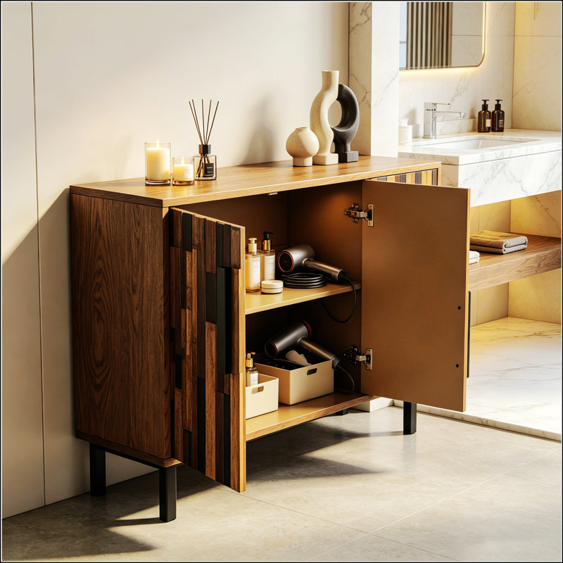 Buffet d'appoint moderne avec motif en bois droit, parfait pour un rangement élégant et un décor dans n'importe quel espace de vie