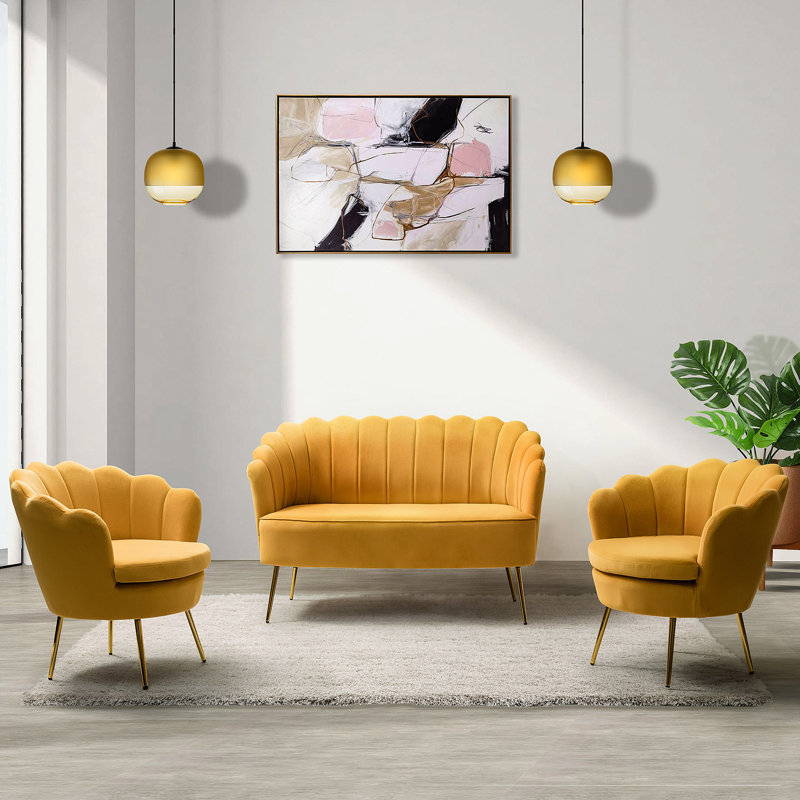 Ensemble de salon Hendrix , Velours moutarde