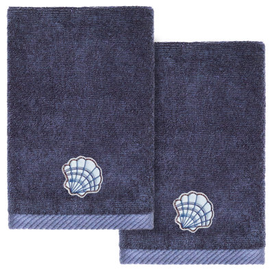 SHELL ROW 2PC Embellished Fingertip Towel Set 100% Turkish Cotton Fingertip Towel