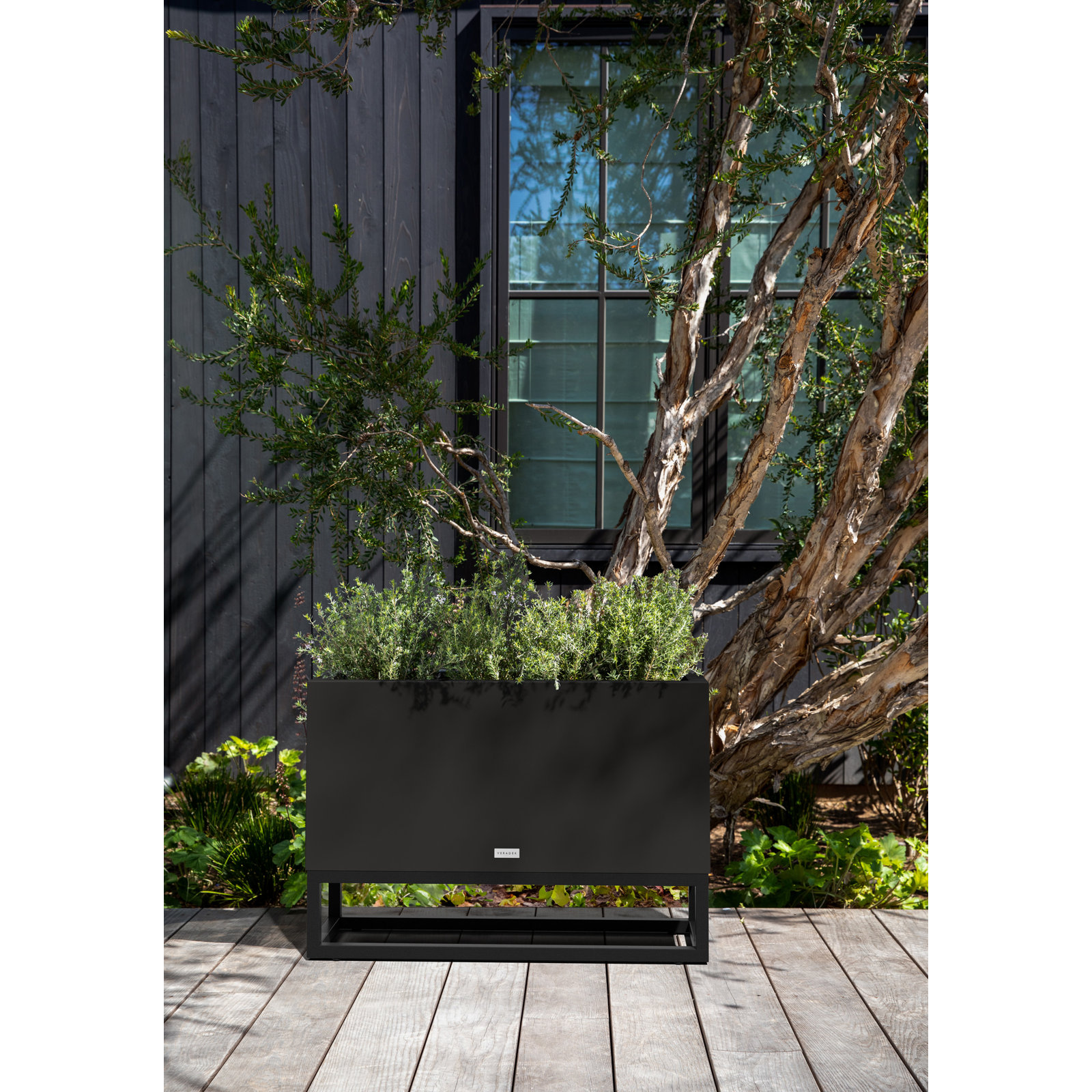 Block Series Elevated Planter, Black, 22" H x 10" W x 32" D