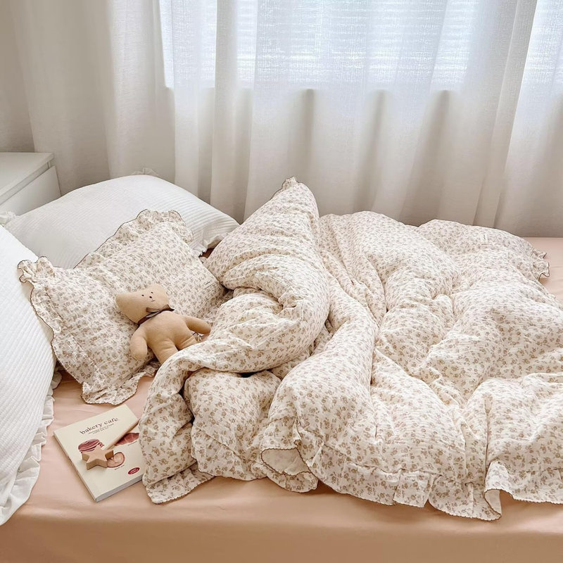 47"x59" Soft Cotton Muslin Duvet Cover, Camellia Print