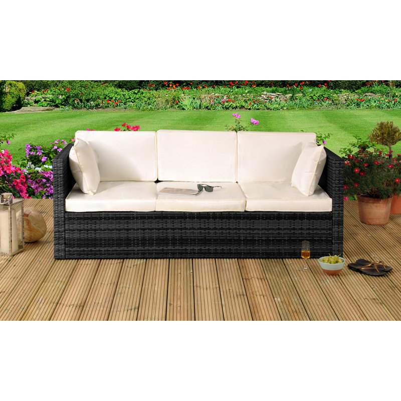 Katelin 187cm Wide Patio Sofa with Cushions, Black