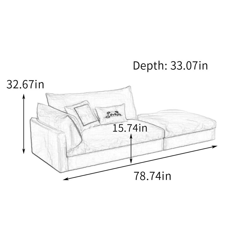 Canapé-lit en coton et lin avec repose-pieds, Orienté à gauche (vu de face), Gris clair