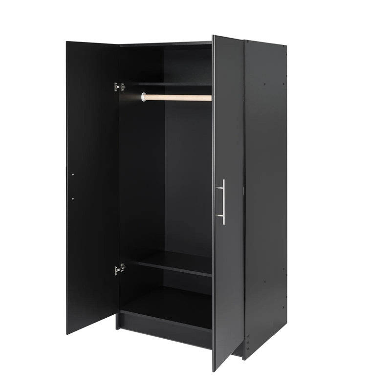 Bucholz 65" Tall Wardrobe Cabinet, Storage Cabinet with Hanging Rail and Shelves for Living Room, Kitchen, and Laundry Room, 24.5" D x 32" W x 65" H, Black