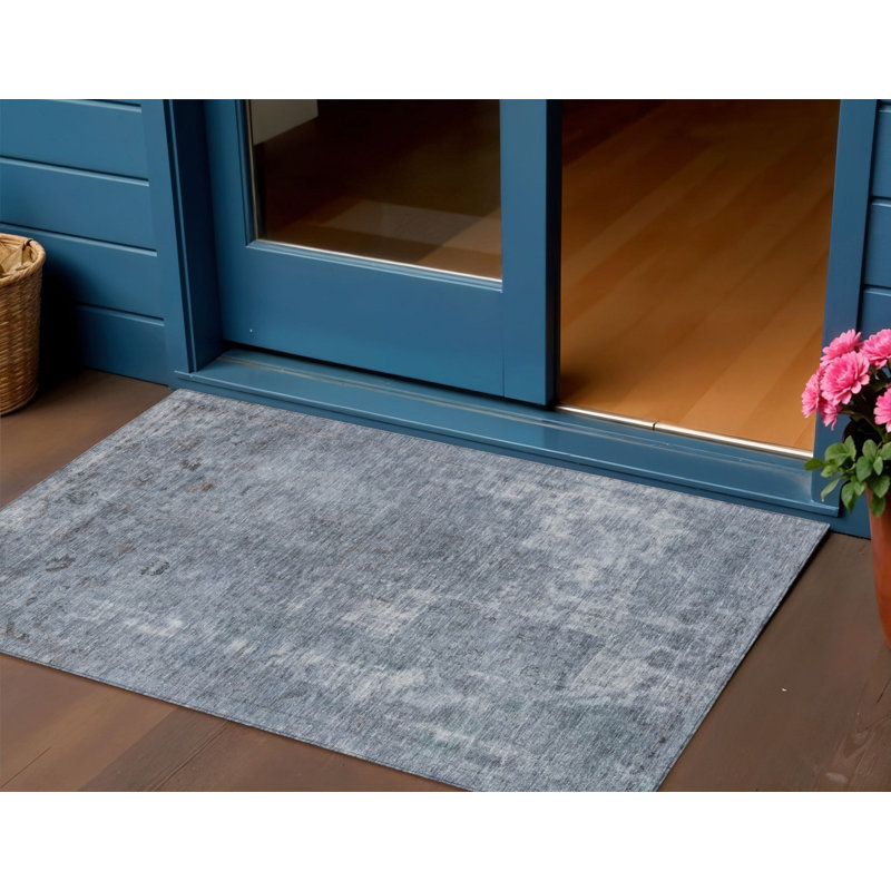 Tapis d'extérieur lavable abstrait bleu et gris 3 pi x 5 pi