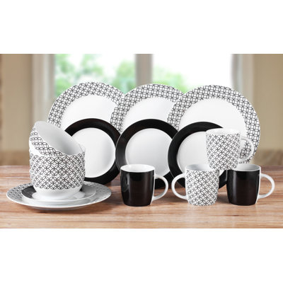 Waterside 16pc Geo Porcelain Dinner Set