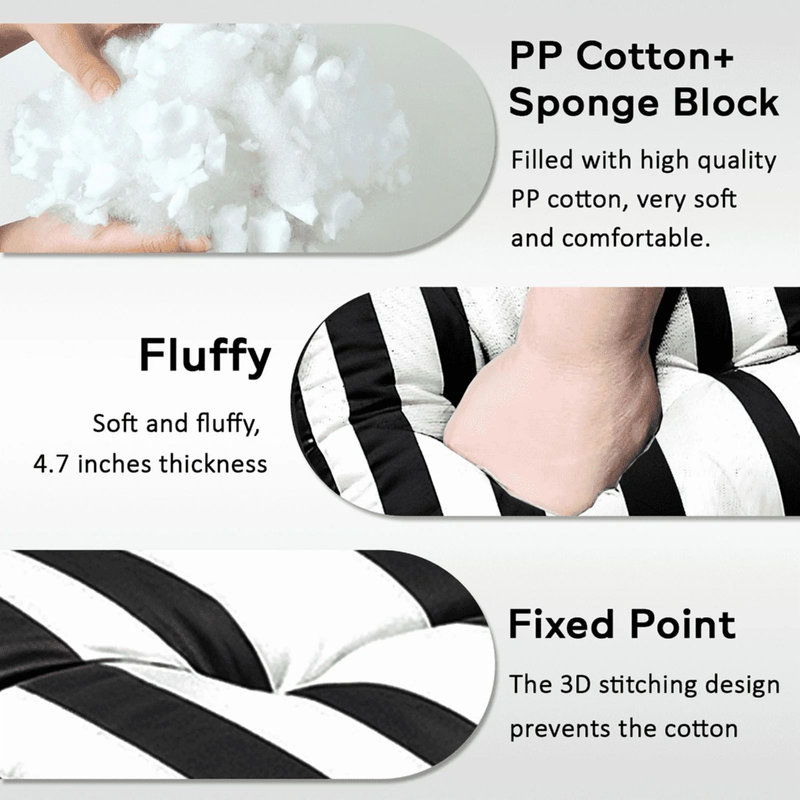 Outdoor Chaise Lounge Cushions Set of 2, with Side Pocket, Tufted Patio Furniture Replacement Cushion, 2, Black White Stripes