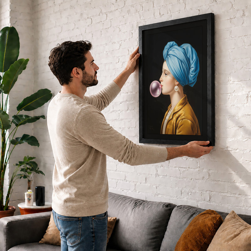 Blue Wrap Bubble Gum Modern - Print, A2 - 59.4 x 42.0 cm, Oak
