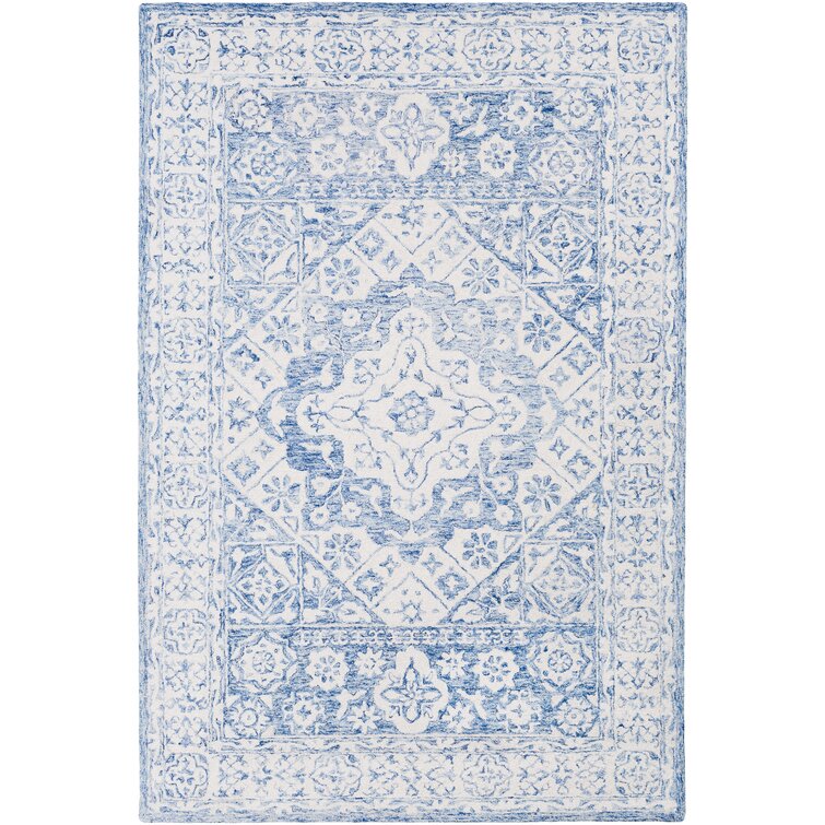 Clarktown Oriental Handmade Tufted Wool Pale Blue/Ivory Area Rug