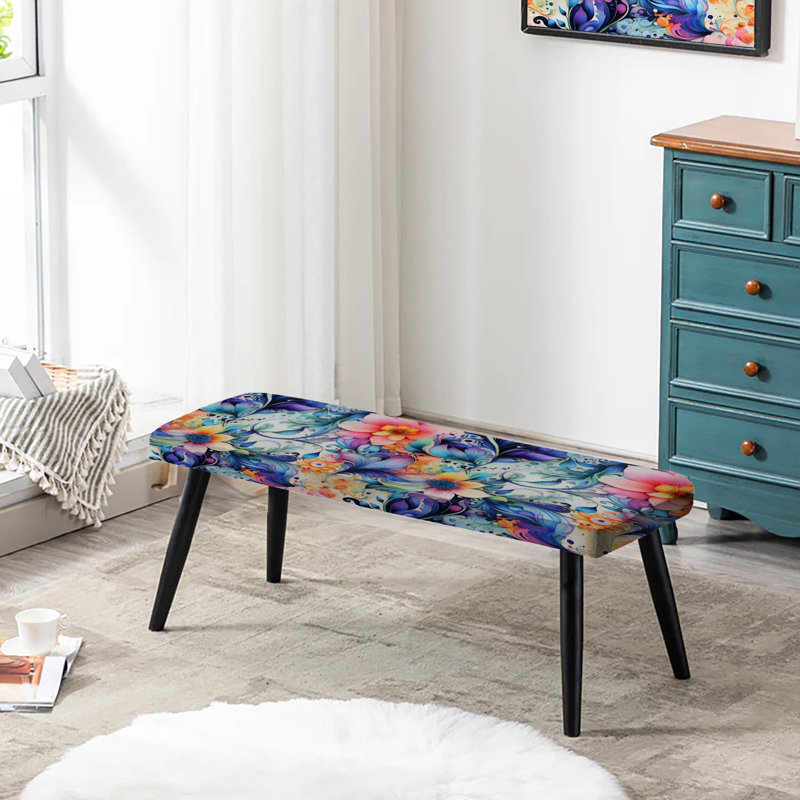 Enchanted Paisley Gard Marble Motif - Banc rembourré en marbre noir, Bleu/Blanc