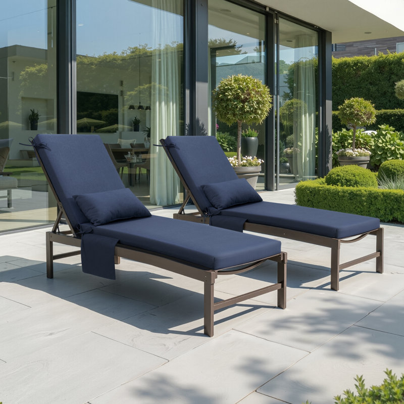 Outdoor Chaise Lounge Cushion with Pocket and Pillow, 21'' W X 72'' D , Navy
