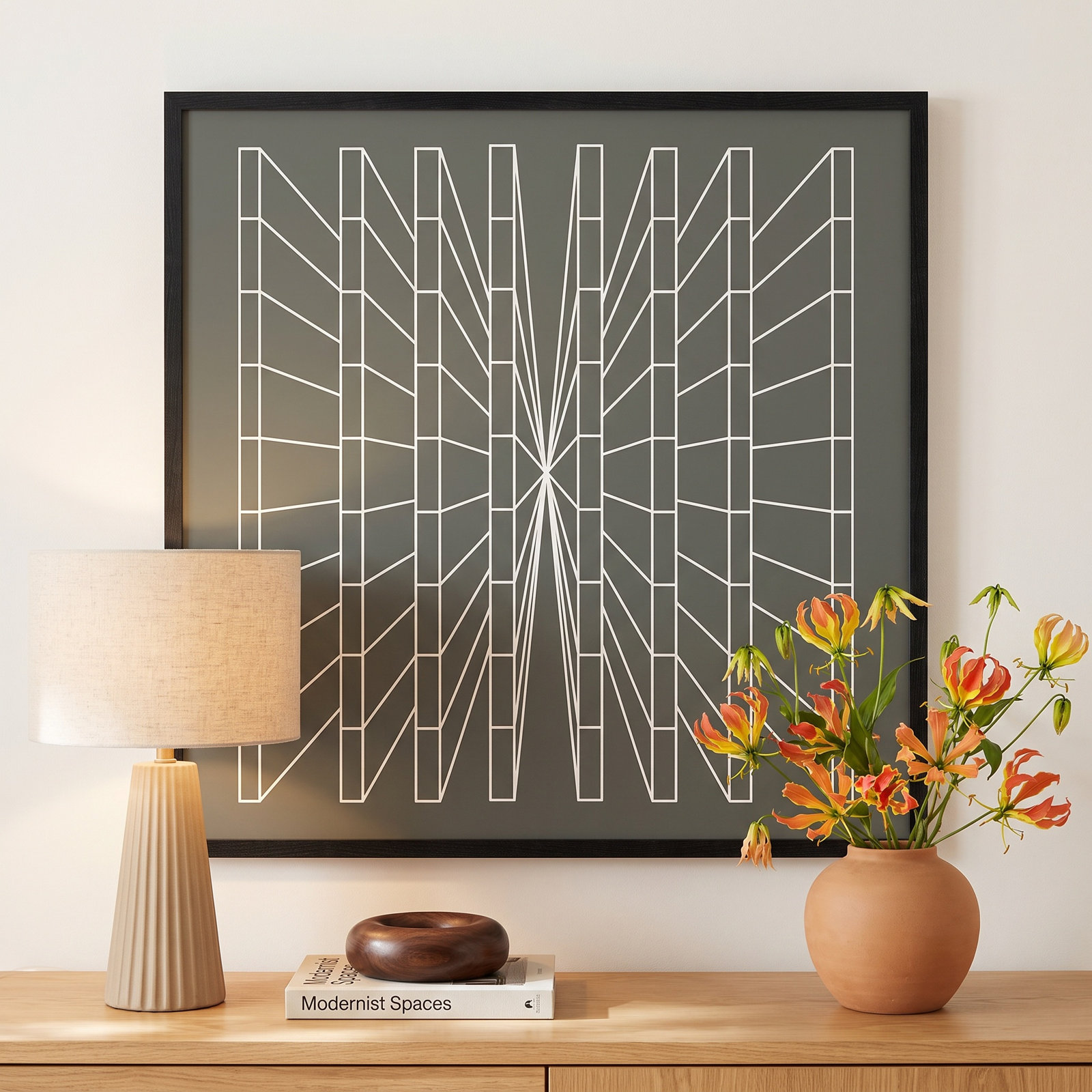 Olive Perspective by Sandi Hauanio, 32" H x 32" W x 0.75" D, Black Wood Grain