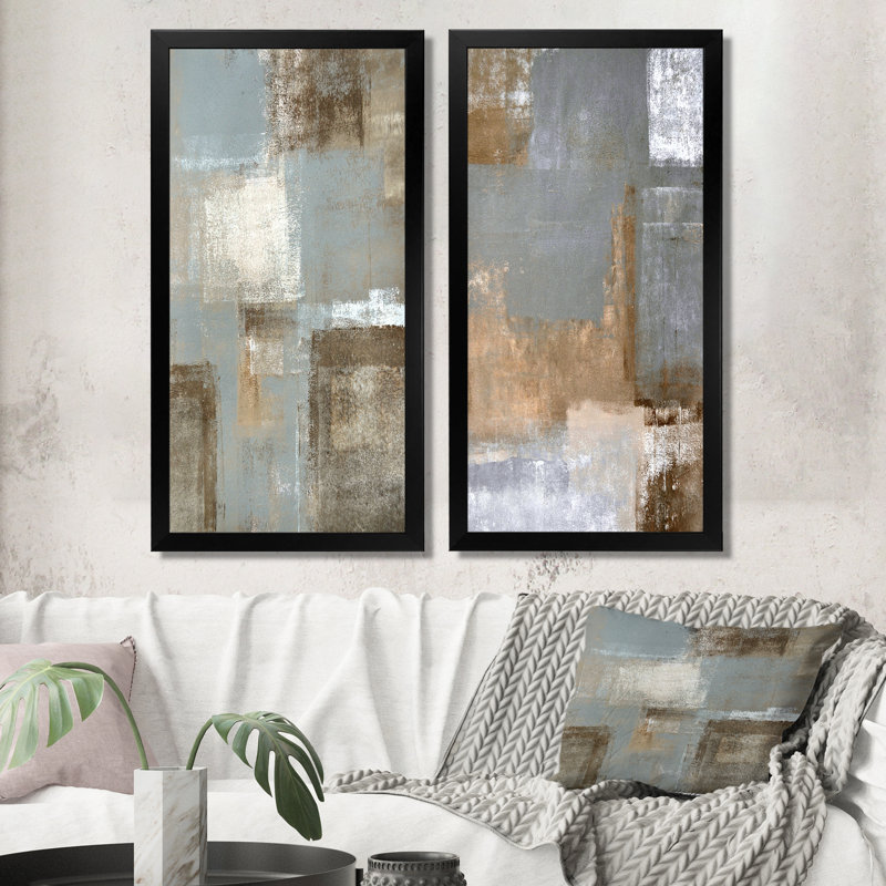 «Gray Meets Brown Abstract Art VI», ensemble de 2 peintures sur toiles, H 40 po x l 40 po x P 1 po, Cadre photo noir