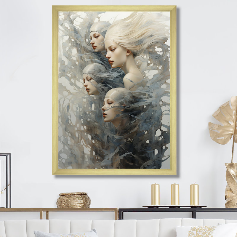«Woman Mermaids Expression» sur toile, Cadre doré simple, H 32 po x l 16 po x P 1 po