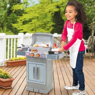 Teamson Kids Little Helper Backyard Pretend Propane BBQ Grill Interactive  Wooden Play Set with Accessories and Storage Space for Easy Clean Up, Red