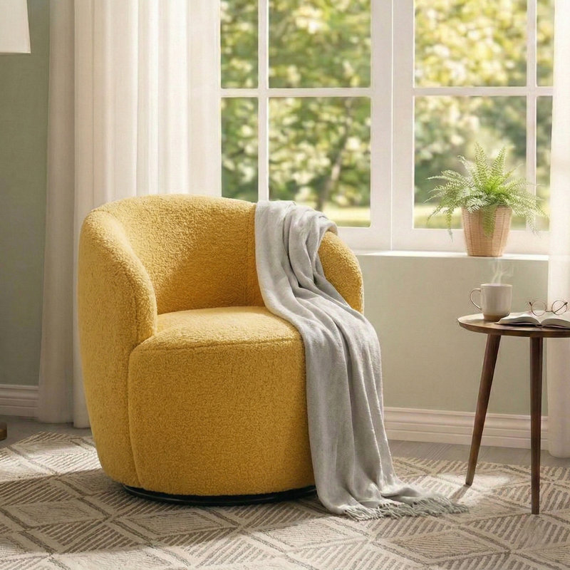 Teddy Fabric Swivel Accent Armchair Barrel Chair, Mustard