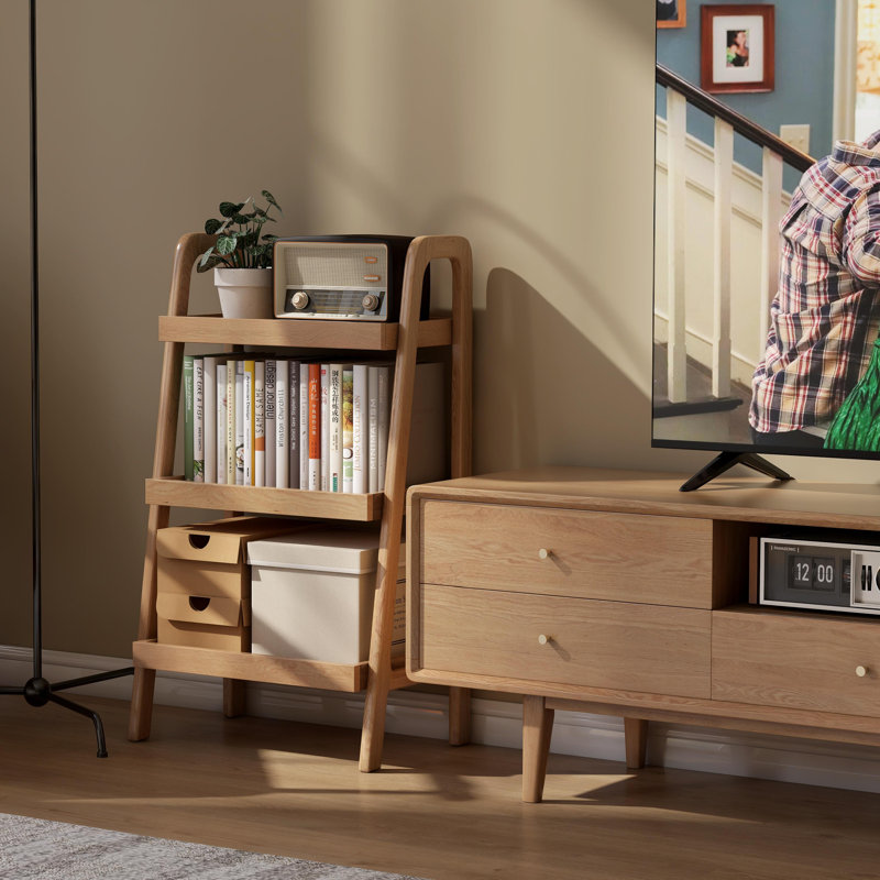 17.7"W Solid Oak End Table with Shelves, 31.5" H x 17.7" W x 12.6" D, Oak