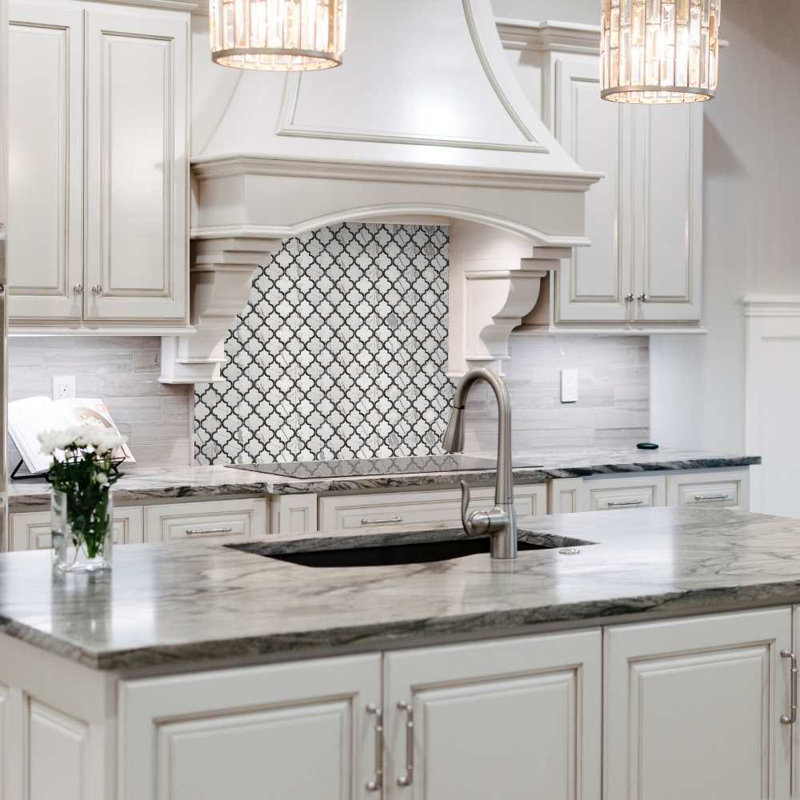 Stately Lantern 9" x 14" Porcelain Arabesque Marble Look Wall & Floor Tile, Calacatta