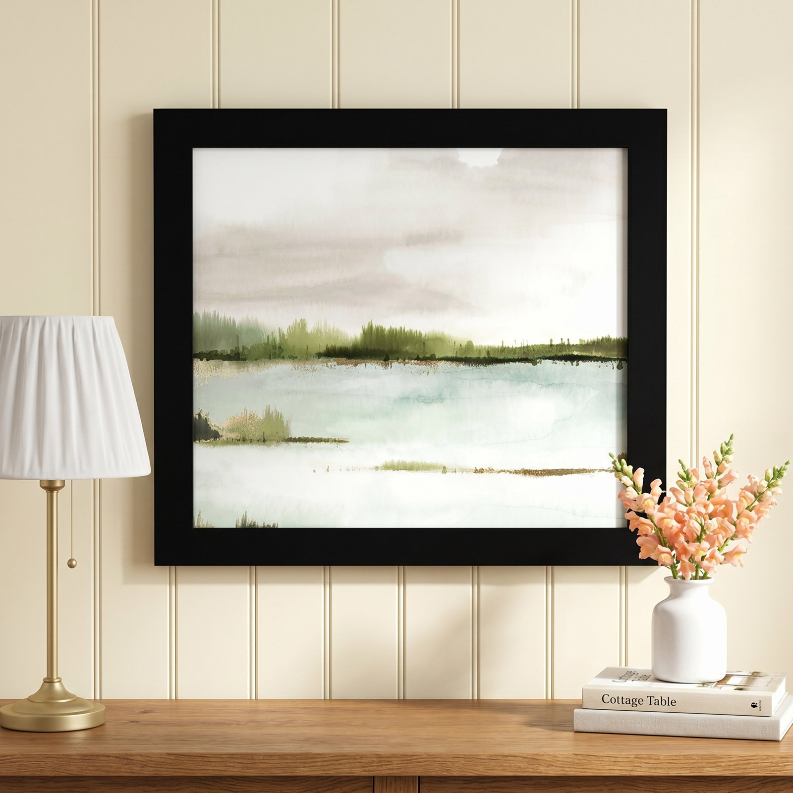 Silent Lake, Black Framed, 22.5" H x 26.5" W x 1.12" D