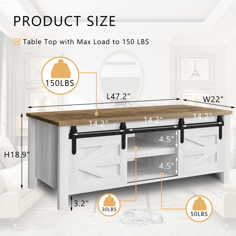 Table basse longue de 47,2 po Esben avec 2 portes coulissantes et 3 compartiments de rangement cachés