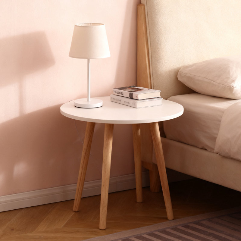 Table d'appoint ronde moderne avec pieds en bois effilés pour le salon, la chambre à coucher