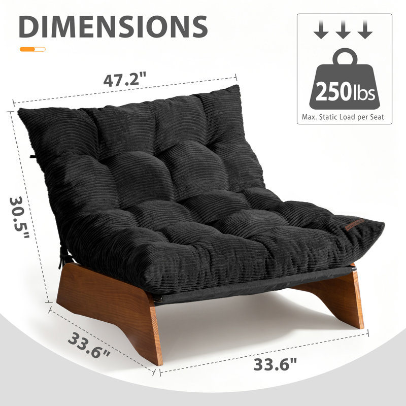 Upholstered Corduroy Lounge Chair, Black-Corduroy